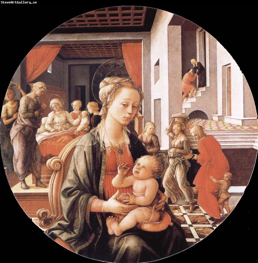 Fra Filippo Lippi Madonna and Son with histories of the life of Holy Ana